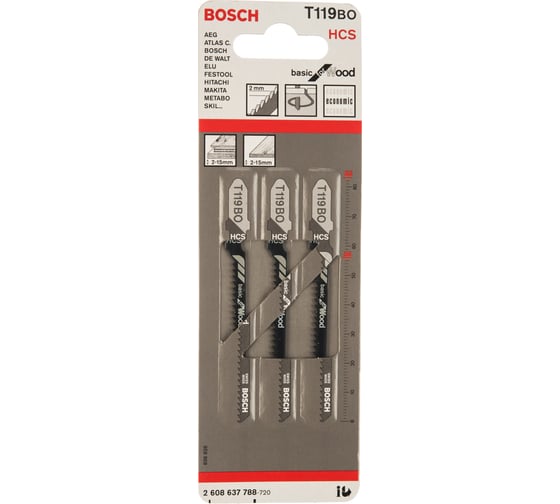 Пилки T119BO для лобзиков 3 шт. (56 мм; HCS; криволинейный рез) BOSCH 2.608.637.788 1