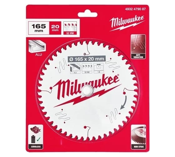 Пильный диск для циркулярной пилы по алюминию (165x20x1.6 мм; 52 зуба; скошенные зубья) Milwaukee 4932479087 1
