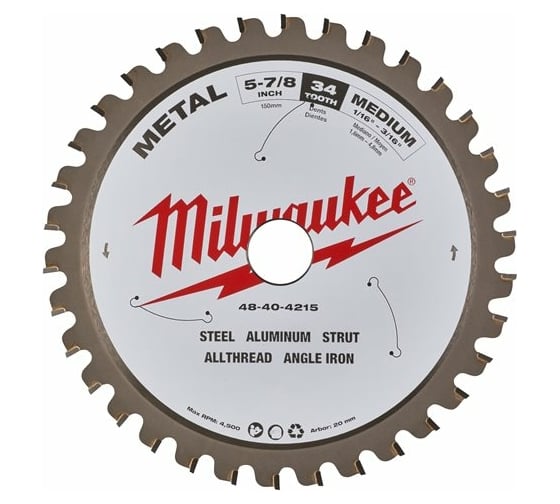 Пильный диск для циркулярной пилы по металлу (150x20x1.6 мм; 34 зуба) Milwaukee 4932479554 1