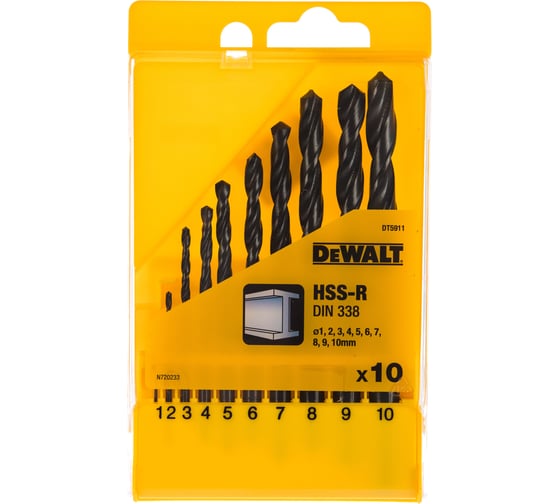 Набор сверл по металлу в пластиковой кассете 10 шт. (1-10 мм; HSS-R) DEWALT DT 5911