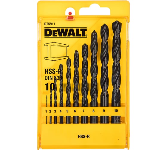 Набор сверл по металлу в пластиковой кассете 10 шт. (1-10 мм; HSS-R) DEWALT DT 5911