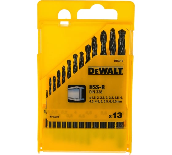 Набор сверл по металлу в пластиковой кассете 13 шт. (1,5-6,5 мм; HSS-R) DEWALT DT 5912