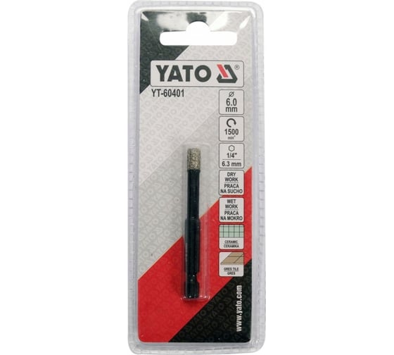Коронка алмазная по плитке 6 мм, HEX YATO YT-60401