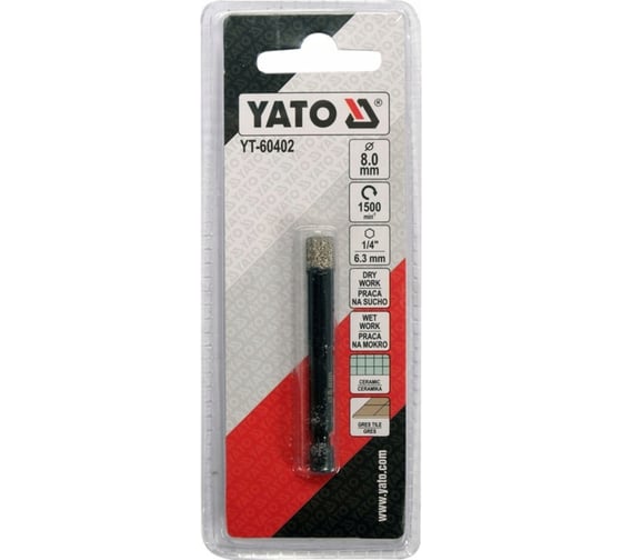 Коронка алмазная по плитке 8 мм, HEX YATO YT-60402