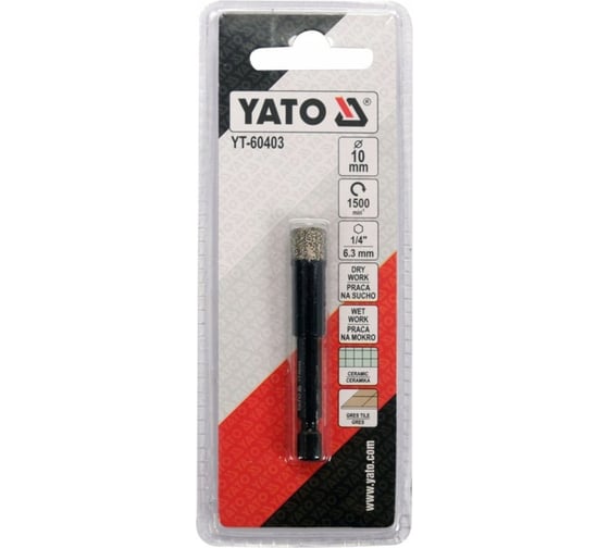 Коронка алмазная по плитке 10 мм, HEX YATO YT-60403