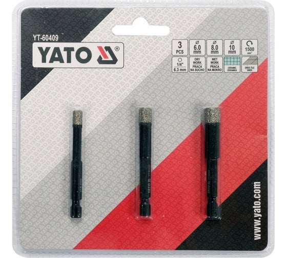 Набор алмазных коронок по плитке YATO 6,8,10мм YT-60409 345760409 092 1