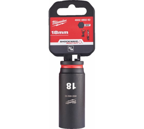 Головка ударная удлиненная ShW 18 мм, 3/8" Milwaukee 4932480292 1