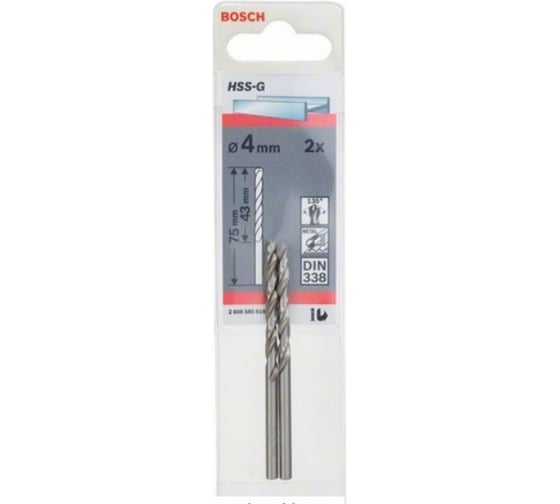 Сверло Standard по металлу 2 шт. (4х43/75 мм; HSS-G) Bosch 2608585916