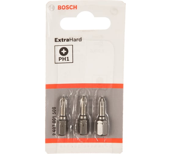 Бита Ph1 3 шт. (25 мм; Extra Hart, хвостовик шестигранный 1/4") Bosch 2607001508