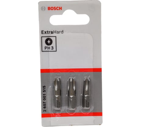 Бита Ph3 3 шт. (25 мм; Extra Hart, хвостовик шестигранный 1/4") Bosch 2607001515
