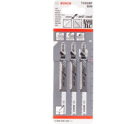 Пилки T101BF для лобзика по дереву 3 шт. (74 мм; BIM) BOSCH 2.608.636.226