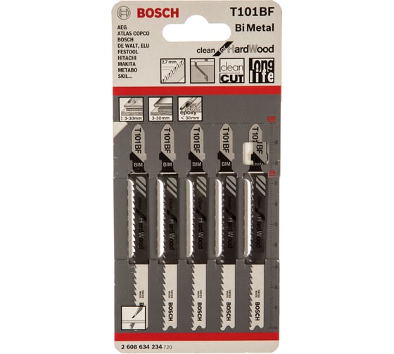 Пилки T101BF для лобзика по дереву 5 шт. (74 мм; BIM) BOSCH 2.608.634.234