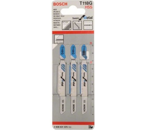 Пилки T118G для лобзика по металлу 3 шт. (67 мм; HSS) BOSCH 2.608.631.674