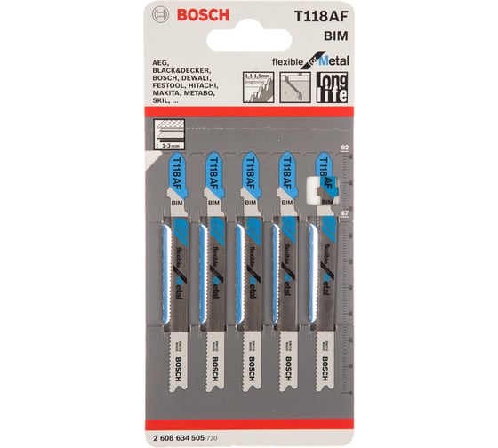 Пилки T118AF для лобзика по металлу 5 шт. (67 мм; BIM) BOSCH 2.608.634.505