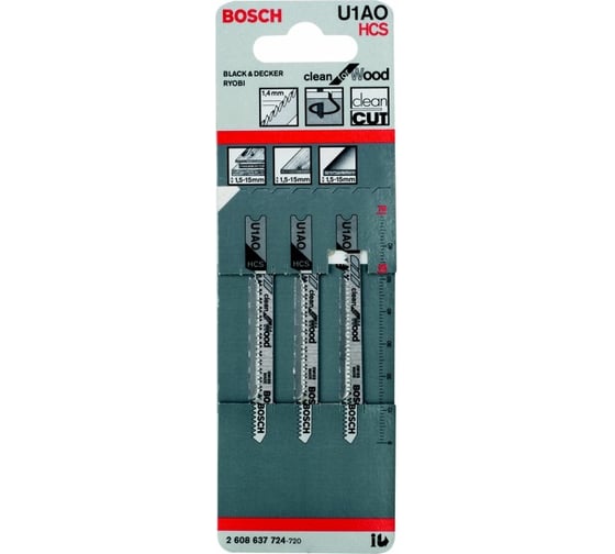 Пилки U1AO для лобзика по дереву 3 шт. (52 мм; HCS) BOSCH 2.608.637.724