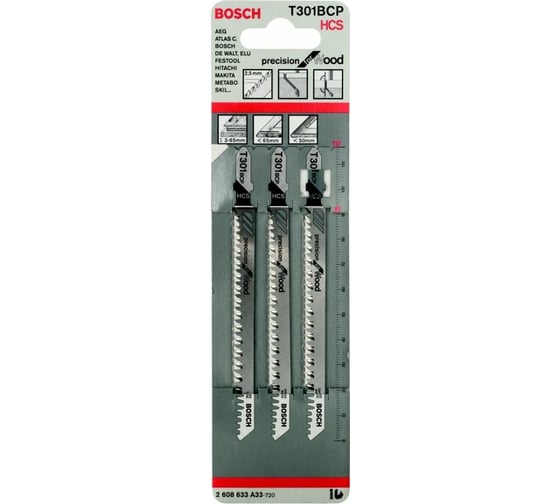 Пилки T301ВСР для лобзика по дереву 3 шт. (91 мм; HCS) BOSCH 2.608.633.A33