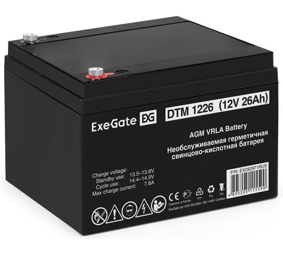 Аккумуляторная батарея DTM 1226 (12 V; 26 Ah; под болт М5) ExeGate 282971