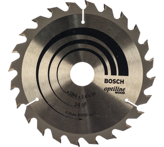 Диск пильный по дереву OPTILINE (184х30 мм; 24T) для ручных циркулярных пил Bosch 2608640610 1