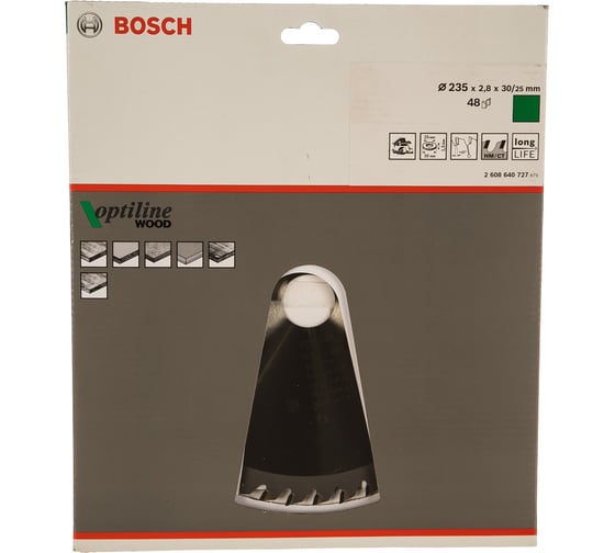 Диск пильный по дереву OPTILINE (235х30 мм; 48T) для ручных циркулярных пил Bosch 2608640727
