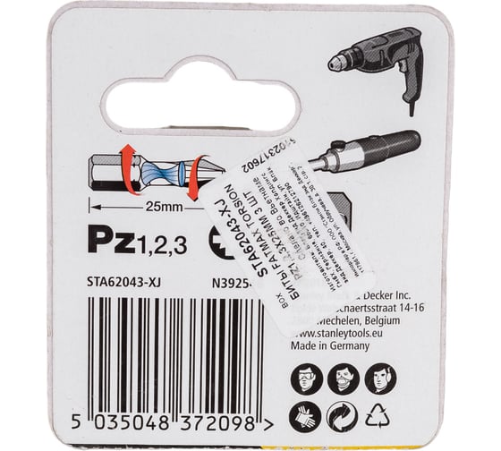 Биты FATMAX TORSION PZ1, 2, 3x25 мм, 3 шт Stanley STA62043-XJ