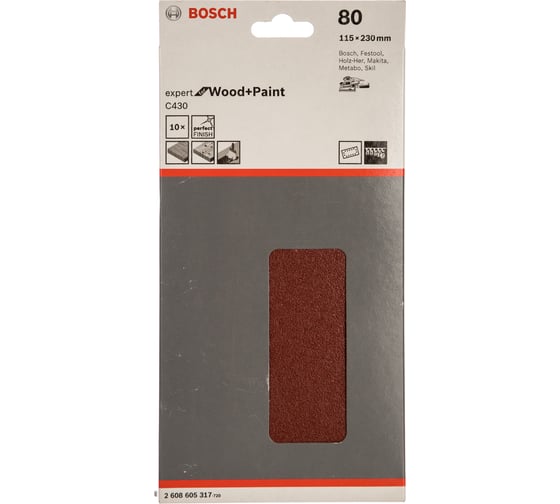 Шлифлист для виброшлифмашин 10 шт. (115х230 мм; К80) Bosch 2608605317