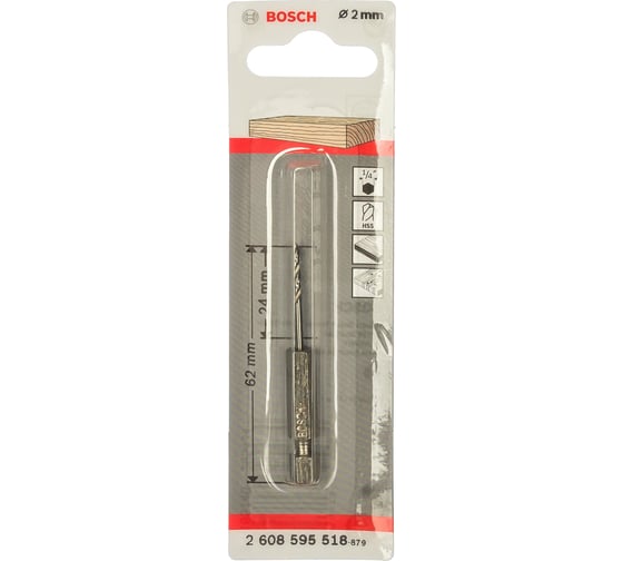Сверло спиральное по дереву (2х24/61,5 мм) Bosch 2608595518