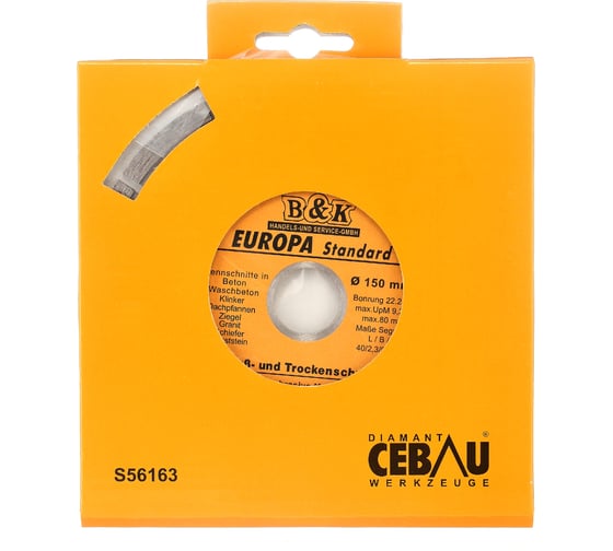 Диск алмазный  отрезной по бетону и камню Europa 150x22.2xZ9/10x2.3мм TORGWIN S56163