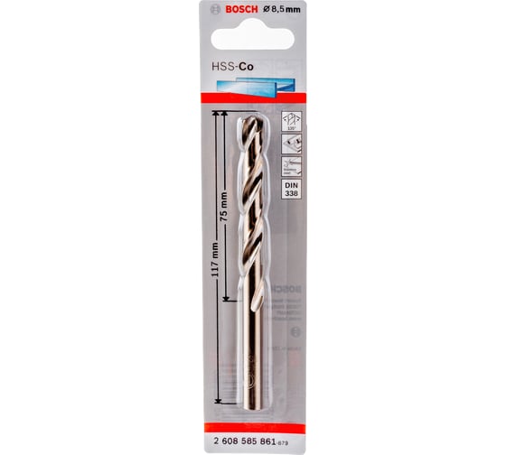 Сверло HSS-Co Standardline (8.5х117 мм; DIN 338) по металлу Bosch 2608585861