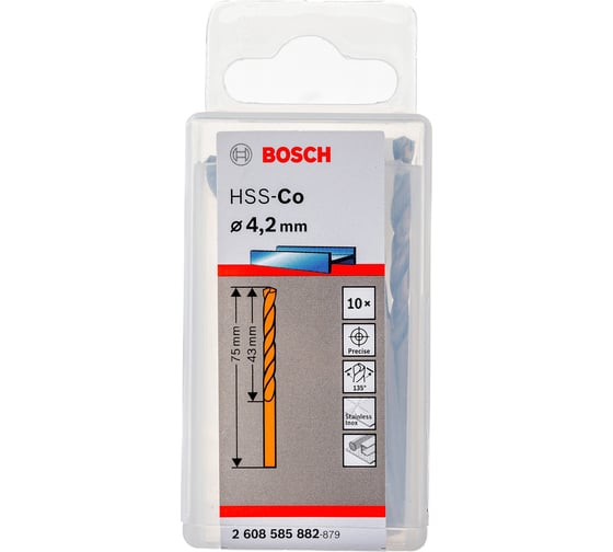 Сверло HSS-Co Standardline (10 шт; 4.2х75 мм; DIN 338) по металлу Bosch 2608585882