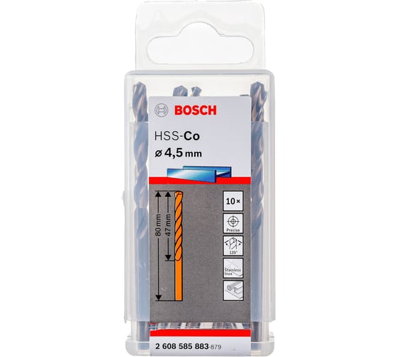 Сверло HSS-Co Standardline (10 шт; 4.5х80 мм; DIN 338) по металлу Bosch 2608585883