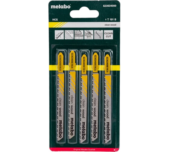 Пилки T101B по дереву Professional 5 шт. (75х2,5 мм; HCS; точный рез) Metabo 623634000