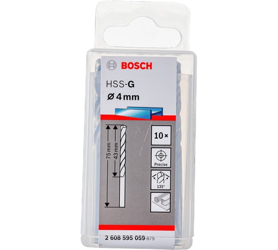 Сверло HSS-G Standardline (10 шт; 4х75 мм; HSS) по металлу Bosch 2608595059