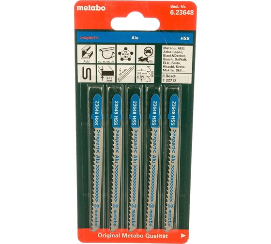 Пилки T227D по стали и алюминию Expert 5 шт. (74х3 мм; HSS) Metabo 623648000