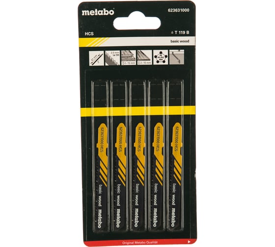 Пилки T119B по дереву Classic 5 шт. (51х2 мм; HCS) Metabo 623631000