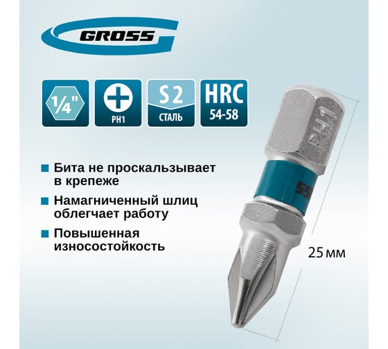 Набор бит (сталь S2; PH 1х25 мм; 10 шт.) GROSS 11329
