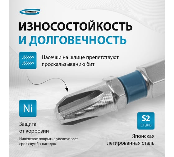 Набор бит (сталь S2; PH 3х50 мм; 10 шт.) GROSS 11336
