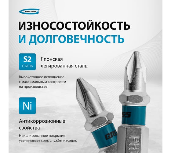 Набор бит (сталь S2; PH 1х25 мм; 2 шт.) GROSS 11349