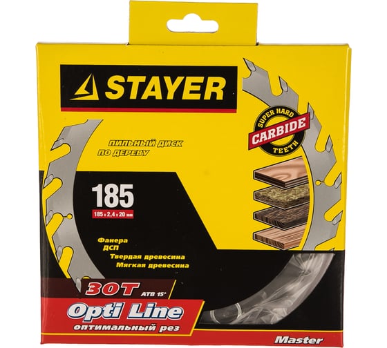 Диск пильный по дереву MASTER «OPTI-Line» (185х20 мм; 30Т) для циркулярных пил Stayer 3681-185-20-30