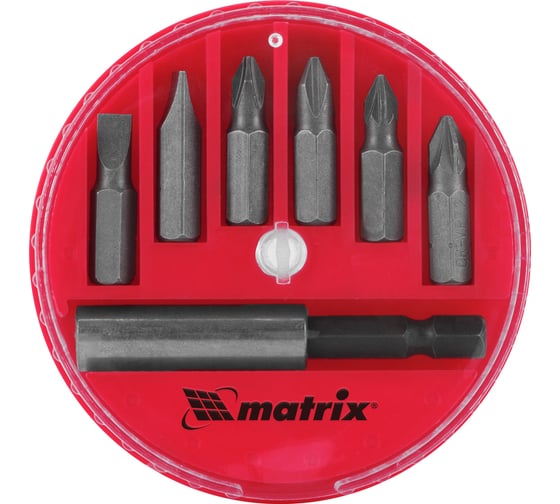 Набор бит и магнитный адаптер (7 предметов) в пластиковом закрытом боксе MATRIX 11392