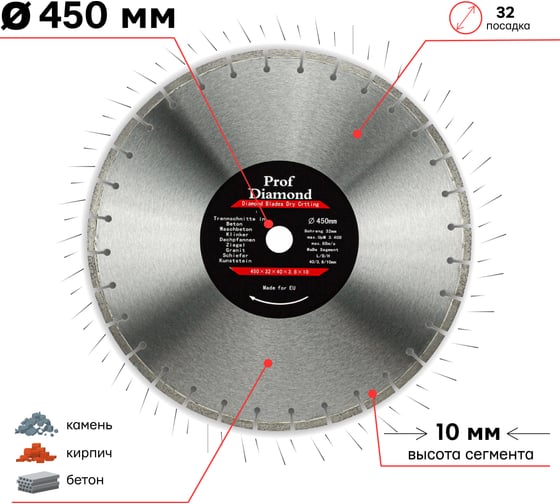 Диск алмазный сегментный Prof Diamond 450x3.8x10x32 мм TORGWIN 106AG-P45032CE