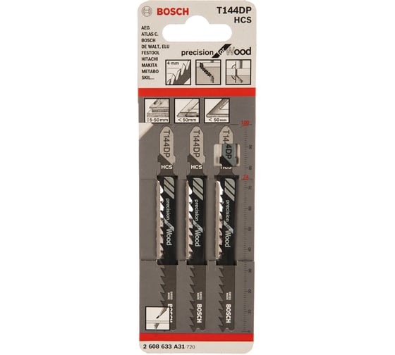 Пилки для лобзика по дереву (74 мм; 3 шт.) T144DP Bosch 2.608.633.A31