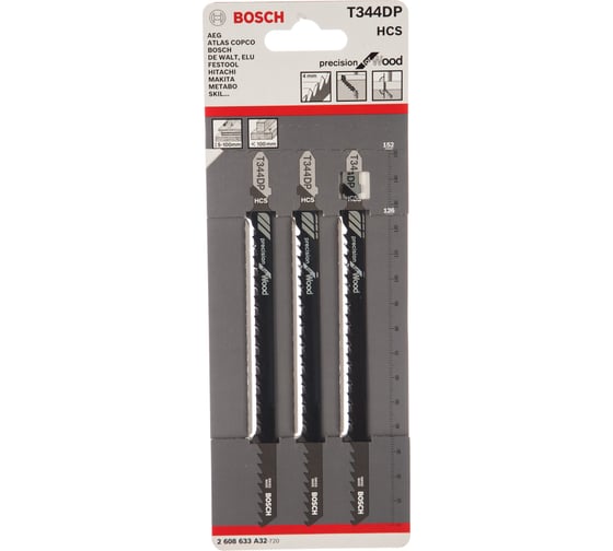 Пилки для лобзика по дереву (126 мм; 3 шт.) T344DP Bosch 2.608.633.A32