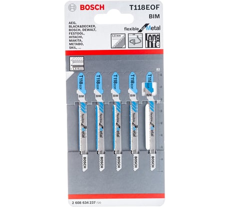Пилки для лобзика по металлу (57 мм; 5шт.) Т118EOF Bosch 2.608.634.237