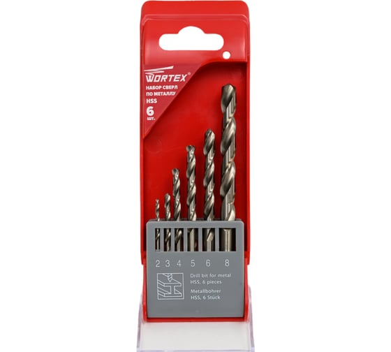 Набор сверл по металлу 6 шт, 2-8 мм, HSS WORTEX WDBS2008M10611