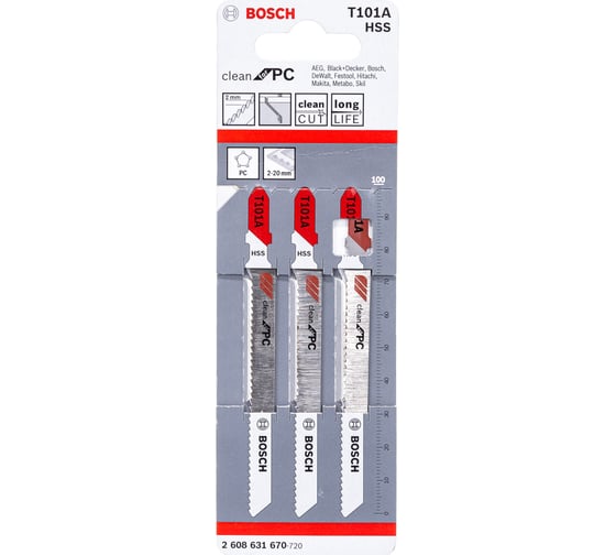 Пилки для лобзика (74 мм; 3 шт) T101A Bosch 2608631670