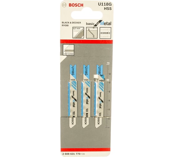 Пилки для лобзика по металлу (52 мм; 3 шт.) U118G Bosch 2608631770
