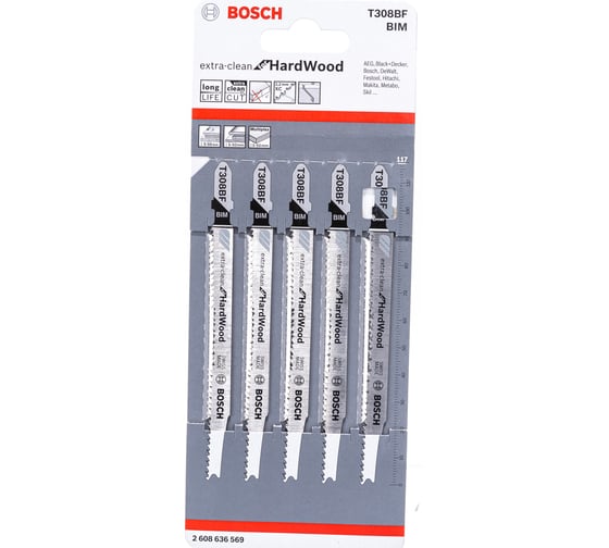 Пилки для лобзика по дереву (91 мм; 5 шт.) T308BF Bosch 2608636569