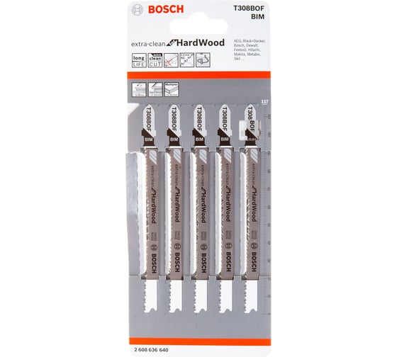 Пилки для лобзика по дереву (91 мм; 5 шт.) T308BOF Bosch 2608636640