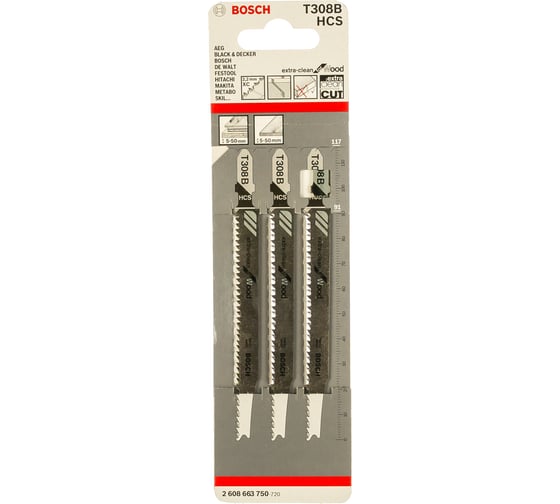 Пилки для лобзика по дереву (91 мм; 3 шт.) Т308В Bosch 2608663750 1