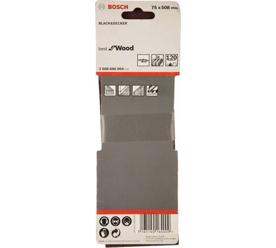 Шлифлента Best for Wood 3 шт. для ленточных шлифмашин (75х508 мм; К120) Bosch 2608606064